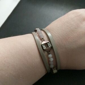 Sweet Lola Leather Copper Tone Beaded Clear Rhinestone Magnetic Clasp Bracelet